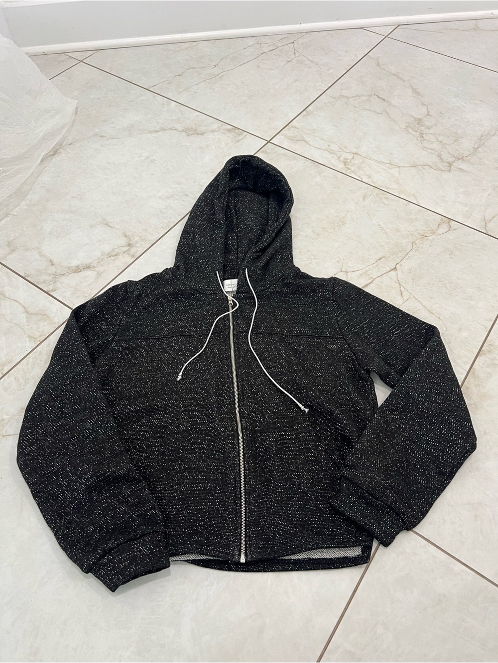 NEW Humming Bird Maison De Seoul Black Speckled Zip Up Hoodie Size Medium
